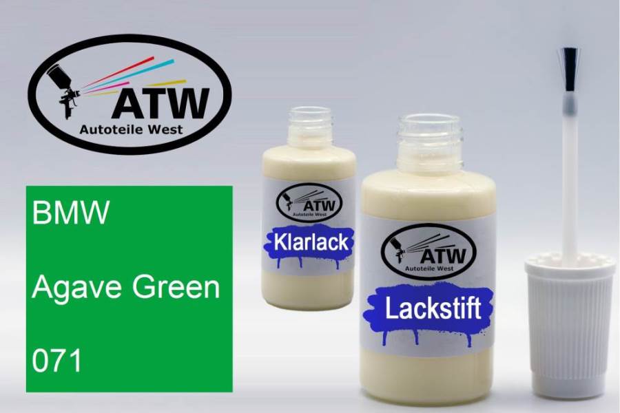 BMW, Agave Green, 071: 20ml Lackstift + 20ml Klarlack - Set, von ATW Autoteile West.